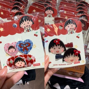 🌷櫻桃小丸子周邊🌷櫻桃小丸子髮夾 可愛愛心格紋邊夾 少女劉海碎髮側邊夾 動漫周邊 驚喜禮物