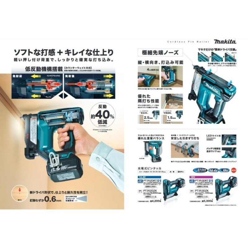 マキタ(makita) 充電式ピンタッカー PT353DRG【セット品】18V 6.0Ah