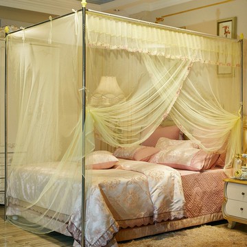 蚊帳家用 防塵蚊帳紗布料帶頂布家用老式款穿桿系繩不支架加密含帳篷夏天『XY33636』