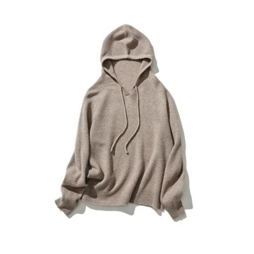 自然風格針織連帽衫 羊毛100% 231018-1