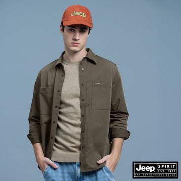 JEEP 男裝 舒適休閒多口袋襯衫-灰棕色