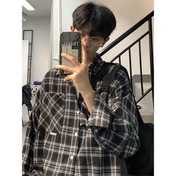 格子襯衫男長袖春秋寬松韓版潮復古打底內搭襯衣學生休閑外穿上衣