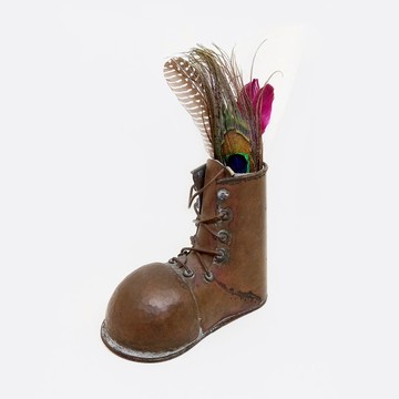 早期古件-歐洲手工復古銅靴造型筆筒