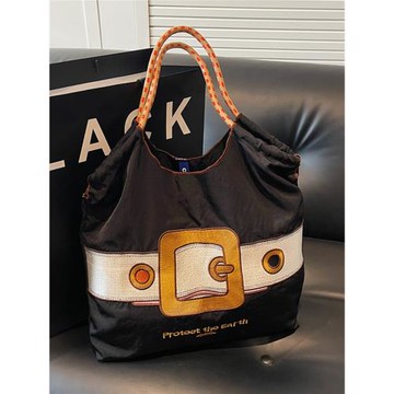 日系刺繡大容量手提袋休閑簡約街頭潮流單肩包個性ins帆布腋下包