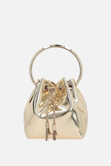 JIMMY CHOO Bon Bon laminated faux leather bucket bag Woman