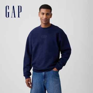【GAP】成人寬鬆版Gap迷你Logo大學T-深灰藍(911590)