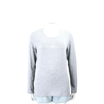 Emporio Armani GA老鷹標誌灰色圓領棉質長袖TEE T恤(女款)