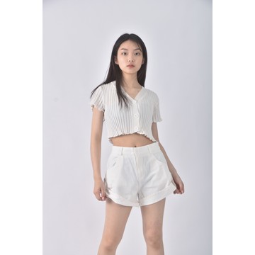 (M) fashion wearing高腰丹寧牛仔質感白色短褲二手衣