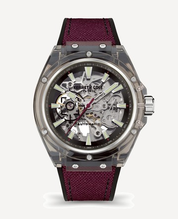 Kenneth Cole | Automatic Skeleton Fabric Strap Watch in Black / Red