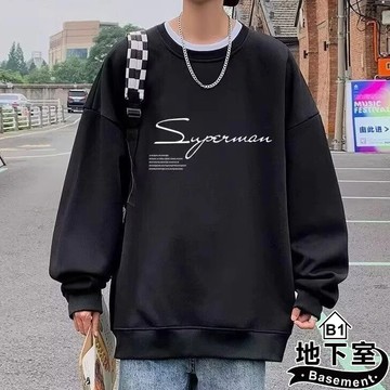 地下室B1-長袖上衣 美式超人簽名款長袖T恤 大學T 衛衣 圓領 寬鬆 男生 t恤 大尺碼8XL【NL665026】