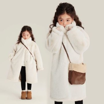 米白仿皮草毛毛外套 女童 兒童 大童 大衣 長版 外套 夾克 保暖 童裝 橘魔法 現貨【BB8990】