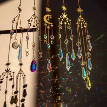 【台灣熱賣】太陽捕手 水晶吊飾 居家掛件 陽光光影星星彩虹開運水晶禮物兒童房間窗戶風鈴解壓變色捕光球聖誕捕夢網 汽车掛件