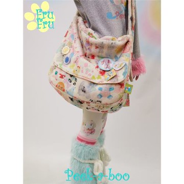 frufru咕嚕商店原創復古秋冬白色羊羔絨玩具印花大容量斜挎單肩包