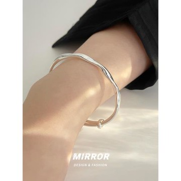 999純銀莫比烏斯波浪可調節銀手鐲女鐲子簡約手飾高級感配飾手環