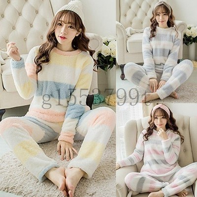パジャマふわもこルームウェアklレディース秋冬長袖フランネルパジャマボーダー柄厚手上下セット暖かい部屋着も 通販 Lineポイント最大get Lineショッピング