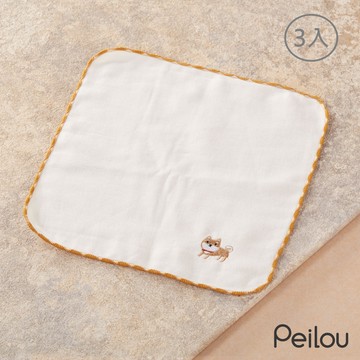 貝柔 Peilou - 刺繡抑菌紗布小方巾(3入)-柴犬-黃 (26x26cm)