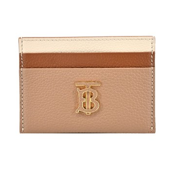 [平輸版]BURBERRY TB LOGO 粒面皮革卡片夾(米x白)真品平輸