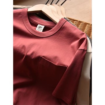 美式重磅250g基礎款高支純棉短袖T恤男純色圓領微闊肩寬松白色T