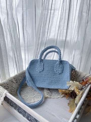 手工鉤織 Mia 手袋手提袋單肩手袋淺藍色針織鈎織編織手