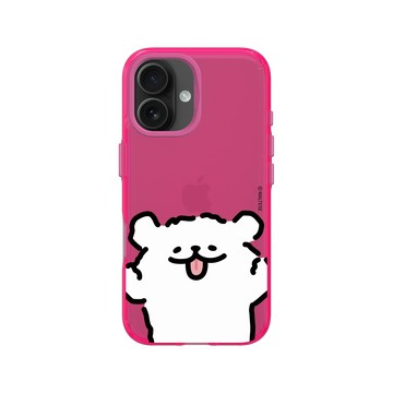 iPhone 16 Clear 粉漾桃 - Maltese線條小狗 - 線條小狗扮鬼臉