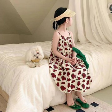 Mimo⭐女童甜美吊帶裙夏季兒童無袖印花女孩寶寶連衣裙碎花公主