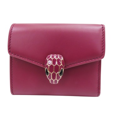 【二手名牌BRAND OFF】BVLGARI 寶格麗 桃紅色 Serpenti Forever 三折式皮夾