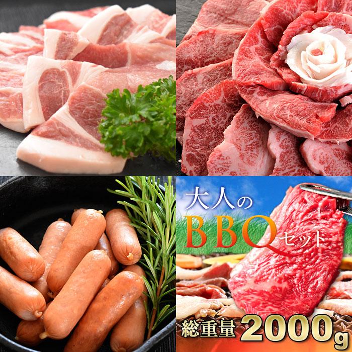 肉 牛肉 国産黒牛 バーベキュー BBQ  大人 メガ盛り 10人前 国産 豚肉（2000g）