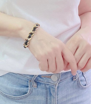 老件新作 小香經典黑色皮穿鍊手鍊 Reworked