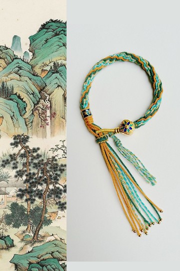 春秋原創 | 松綠 | 琺琅彩沙金 全手工編繩 | 藏式吉祥手繩