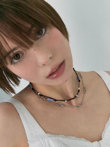 Lace Agate Leather Necklace (N.) [Blue]