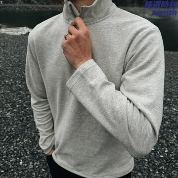 【美式刺繡】半拉鍊衛衣 長袖T恤 打底衫 衛衣 男裝 女裝 立領設計 純色簡約 加絨保暖 秋冬戶外運動 情侶款
