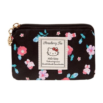 Hello Kitty 凱蒂貓 票卡零錢包 100% 聚酯纖維 主隔層 x 1 透明卡層 x 1  花園午茶 + 黑色  深0.5 x 13 x 9cm