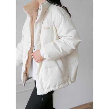 JOCMI家羽絨服女冬2022新款兩面穿短洋氣白鴨絨立領加厚毛毛外套