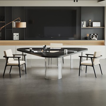 【臺灣公司 可打統編】免運 會議桌 實木長桌 意式輕奢實木三邊會議桌設計師創意商務洽談桌簡約現代高級感新款 可開發票 全館八折 工廠現貨直銷 新品特價 y10013