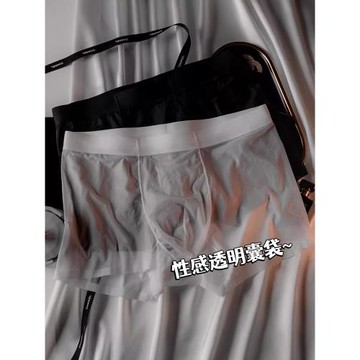 超薄款男士隱形內褲冰絲秋冬透明四角褲無痕透氣平角褲頭黑絲純色