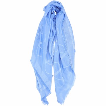 VALENTINO 范倫鐵諾 VLogo 滿版標誌藍色真絲羊毛圍巾/披肩(140x140)