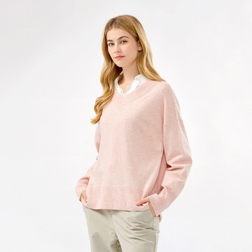 Hang Ten- 喀什米爾混紡V領毛衣-女(灰紅花紗)