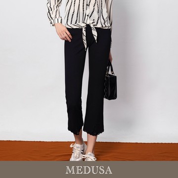 現貨【MEDUSA 曼度莎】蕾絲褲口黑色小喇叭褲（M-XL）｜女長褲 女休閒長褲