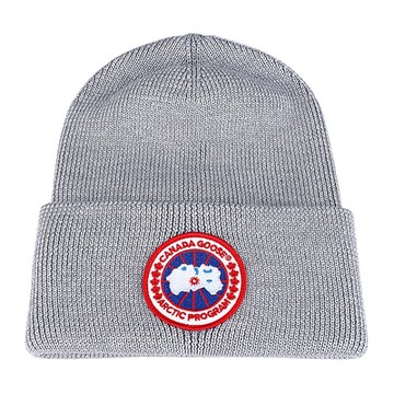 CANADA GOOSE精工刺繡徽章LOGO輕盈柔軟羊毛針織帽(灰)