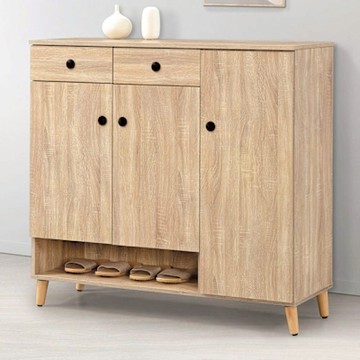 文創集 卡格原橡4尺三門二抽鞋櫃-120x40x115cm免組