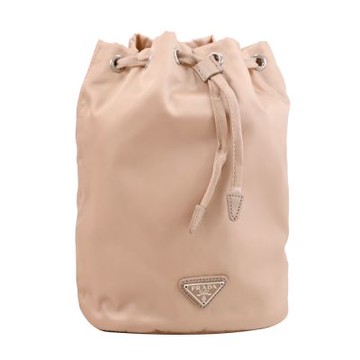 PRADA三角LOGO經典尼龍束口萬用包/化妝包(裸膚色)