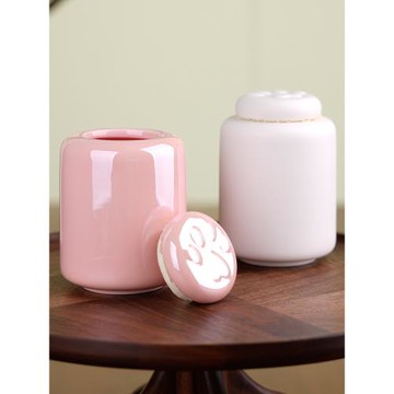 創意貓爪印罐陶瓷防潮密封罐茶葉罐粉色存儲罐存糧罐直罐足印瓷罐