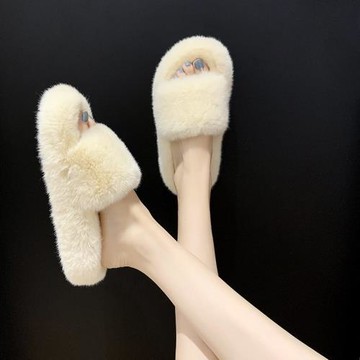 ins潮網紅毛毛拖鞋女夏外穿時尚一字拖2025秋冬室內居家平底棉拖