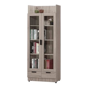 【唯熙傢俱】博拉特灰橡色2.6尺玻璃書櫃