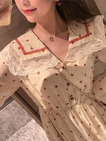 超仙女長裙子海軍風娃娃領連衣裙女夏季日系甜美可愛減齡元氣少女