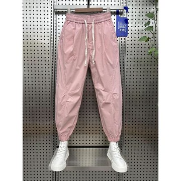 夏季薄款彩色束腳工裝褲男女同款百搭寬松哈倫褲松緊腰九分休閑褲