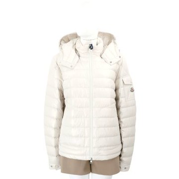 MONCLER Lgens 品牌徽章絎縫米白色連帽可拆羽絨外套 夾克(男女可穿)