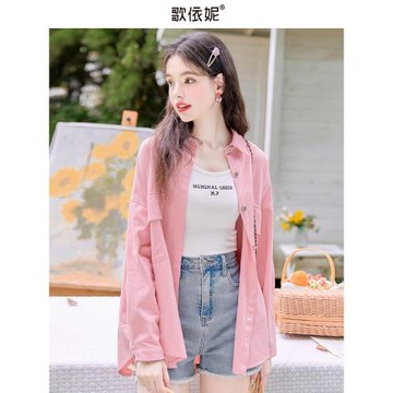 歌依妮粉色襯衫外套女休閑2025新款春秋薄款小個子寬松設計感上衣