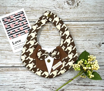 小紳士兜 六層紗圍兜 焦糖貓咪千鳥紋