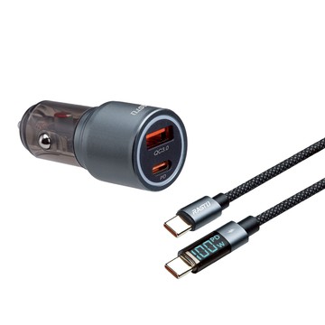 RASTO RB49 車用30W PD+QC3.0+100W C to C數顯快充傳輸充電組